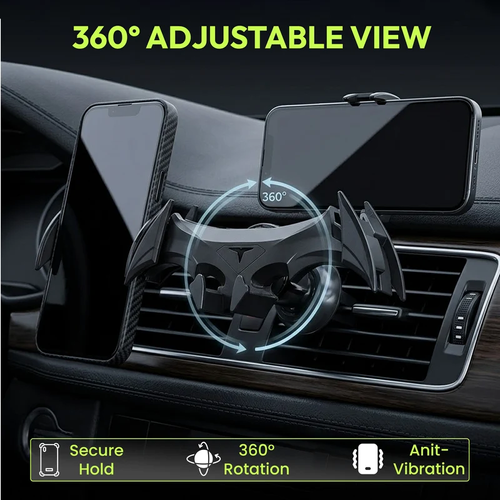 Questsole Batwing Car Phone Holder – 360° Vent Mount (Gloss Black)