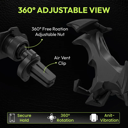 Questsole Batwing Car Phone Holder – 360° Vent Mount (Gloss Black)
