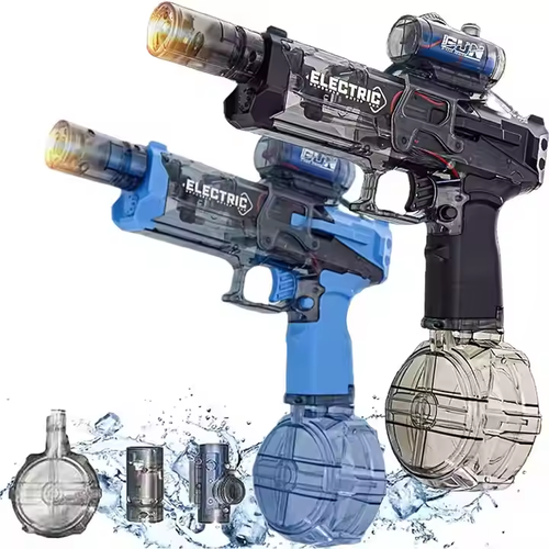 Hot sale black blue LED electric water gun automatic water spray drum water gun toy fire light electric burst water gun toy