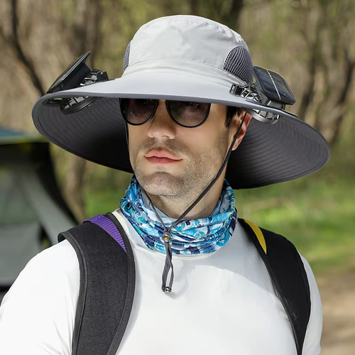 Detachable solar charging fan built-in wide-brimmed hat