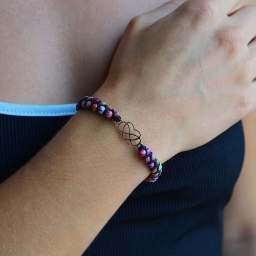 New natural stone hand-woven bracelet stainless steel hollow love pendant simple double-layer bracelet