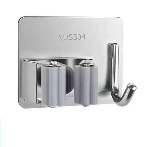 High Quality Double Clip Mop Holder Wall Mounted Mop and Broom Holder with Hooks, 1 Pack of 5