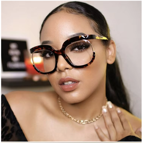 Large frame fashionable blue light blocking ladies plain glasses