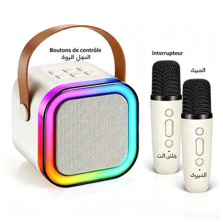 مكبر صوت كاريوكي محمول ! ميكروفون مزدوج + تأثيرات إضاءة RGB ! ✅🛒