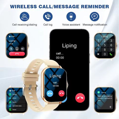 Smartwatch: Pedometer, call function, Bluetooth, reminders, camera, phone monitoring, heart rate monitoring