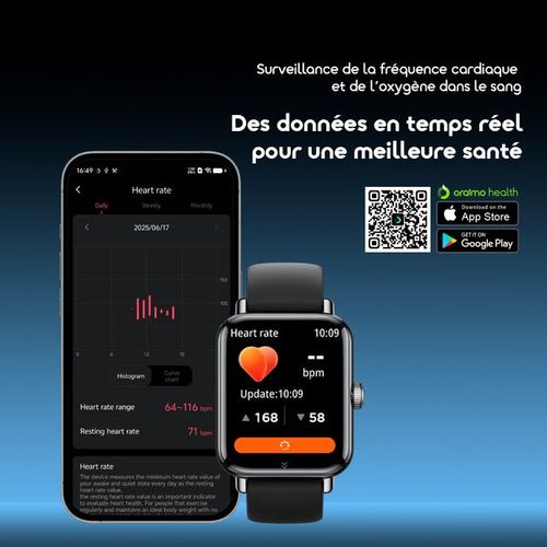 ساعة أورايمو الذكية Watch 6 Pro بشاشة لمس كاملة مقاس 1.69 بوصة