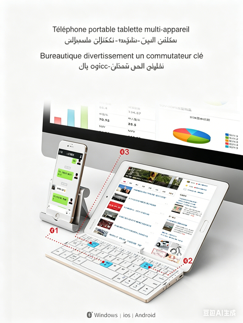 Clavier Bluetooth pliable aluminium support pour téléphone