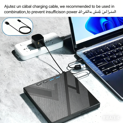 Lecteur DVD externe 7 en 1 : Un lecteur CD-DVD externe multifonction, compact et portable, interfaces Type-C, USB-A et SD-TF, prenant en charge les CD et DVD de lecture, adaptable aux PC et auxiliaires portables.