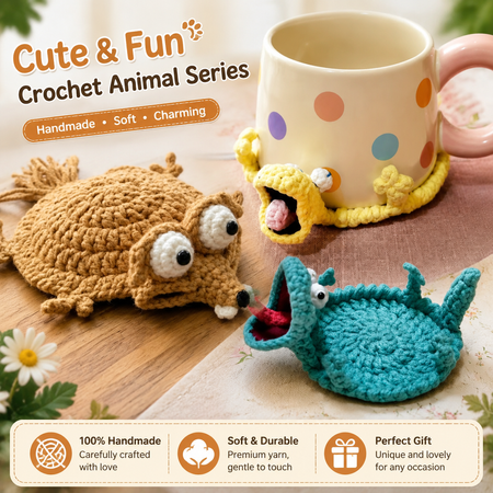 🇲🇦🔥 Dessous de verre amusants au crochet – modèles mignons d'animaux faits main – cadeaux uniques – décorations de bureau – Paiement à la livraison 🔥🧶🐻🖥️🛒