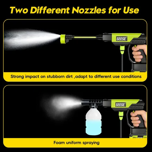 Cordless Pressure Washer with 1pcs Battery, Powered Handheld Car Washer with 6 in 1 Nozzle for Car Garden Fence Patio
