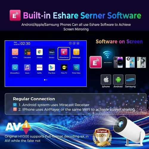 Smart Home Projector Supported Portable Mini Projector WiFi Bluetooth Screen Mirroring Theater Beamer TV