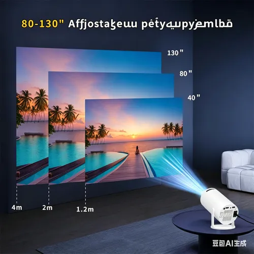 Projecteur avec Wi-Fi et Bluetooth, compatible 8K et 4K, résolution 1280 x 720p, haut-parleur intégré