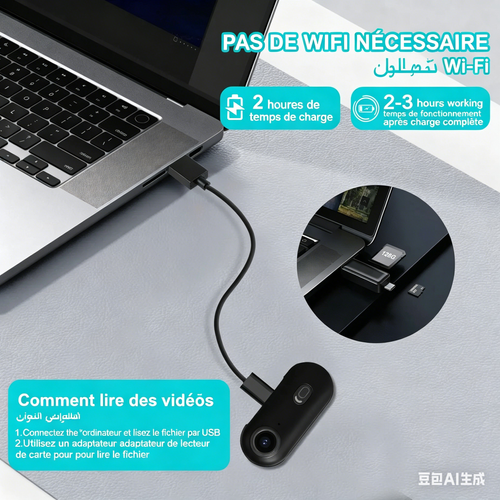 Mini caméra d'action, résolution 1080p-4K  compatible uniquement avec les cartes mémoire U3 ou supérieures, enregistreur vidéo portable, fixation magnétique, idéale pour le tournage de vlogs.