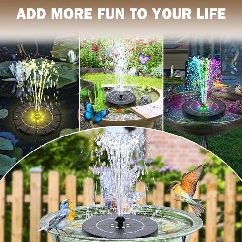 Solar Fountain with LED Light 8 Nozzles DIY Water Pump Kit Built-in 1600mAh Battery for Garden Bird Bath Pond Pool