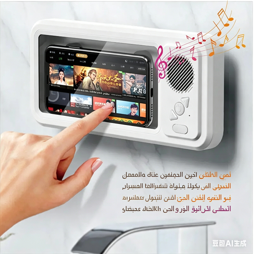 مكبر صوت بلوتوث مقاوم للماء للحمام مع حامل دوار 360 درجة وشاشة لمس
