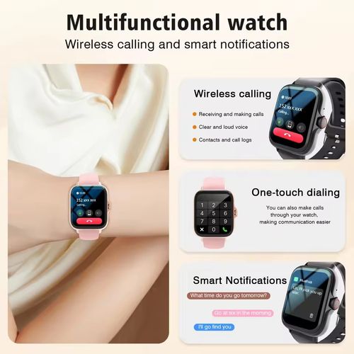 Smartwatch: Pedometer, call function, Bluetooth, reminders, camera, phone monitoring, heart rate monitoring