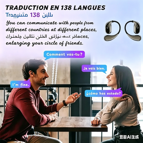 Écouteurs sans fil oreille ouverte, traduction AI, Bluetooth 5.4