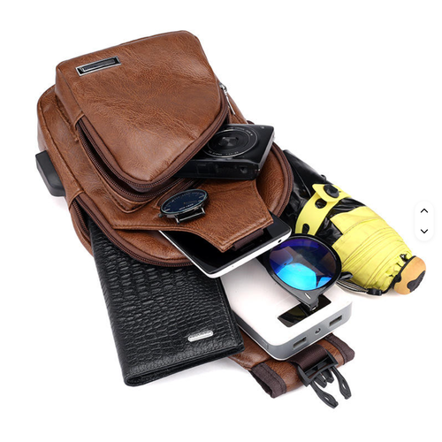 New Fashion Charging Men's Chest Bag Outdoor Leisure Pu Leather Shoulder Briefcase Sling Bag Men
