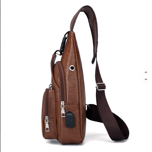 New Fashion Charging Men's Chest Bag Outdoor Leisure Pu Leather Shoulder Briefcase Sling Bag Men