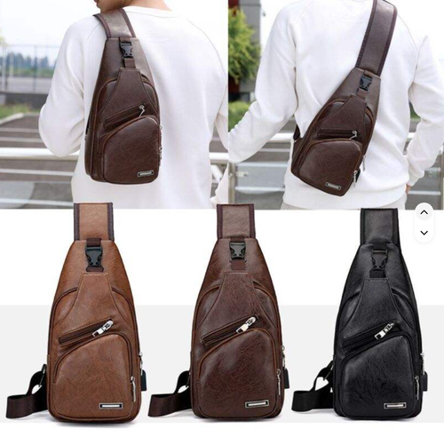 New Fashion Charging Men's Chest Bag Outdoor Leisure Pu Leather Shoulder Briefcase Sling Bag Men