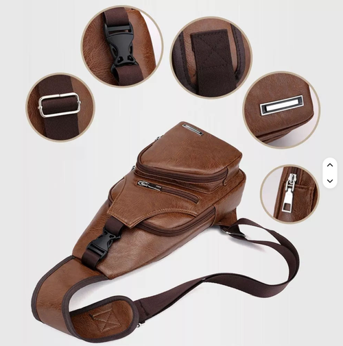 New Fashion Charging Men's Chest Bag Outdoor Leisure Pu Leather Shoulder Briefcase Sling Bag Men