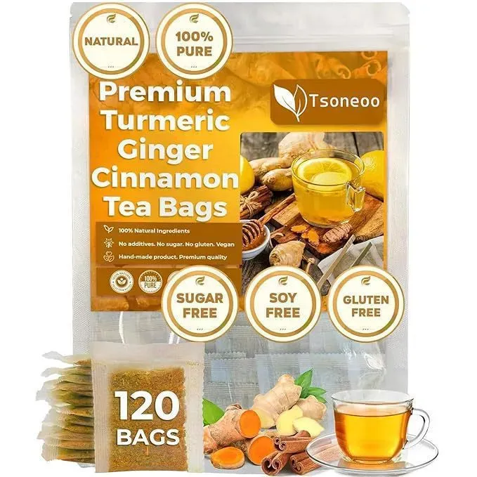 100% Natural Turmeric Cinnamon Flavor Tea Caffeine-Free and Additive-Free for Improved Digestion