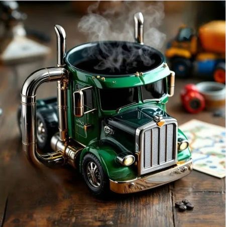 Mug en résine créatif - Camion semi-remorque 🚛☕️（Jaune）