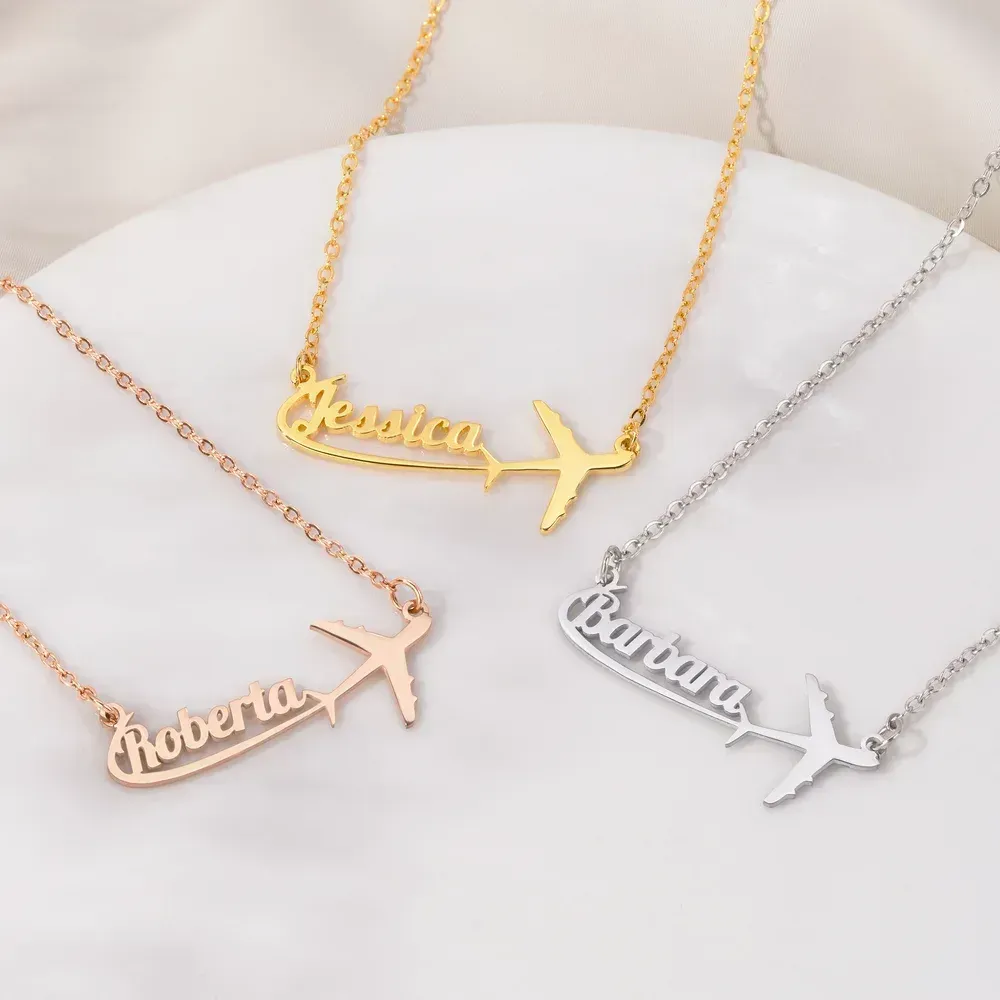 Personal isiertes Flugzeug Sterling Silber Name Frauen Halskette zierlicher Schmuck Geburtstag Jubiläums Geschenk für Reise liebhaber Piloten Flug begleiter