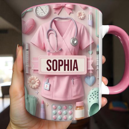 Liebevolle personalisierte Krankenschwester Tasse – einzigartiger Pflege Becher mit süßem Medical Design – Geschenk für Pflegerin