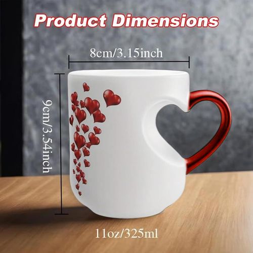 Heart-Shaped Color Changing Magic Mug with Handle Romantic Gift for Couples Coffee Cup