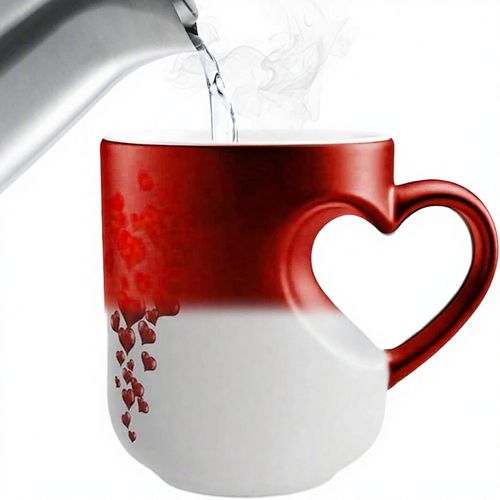 Heart-Shaped Color Changing Magic Mug with Handle Romantic Gift for Couples Coffee Cup