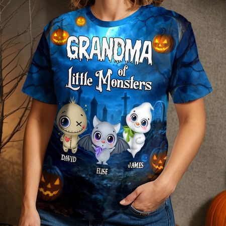Personalisiertes Unisex T-Shirt - Personalisierte Halloween-Geburtstagsgeschenke für Mama, Oma - Little Monsters Light Up Halloween