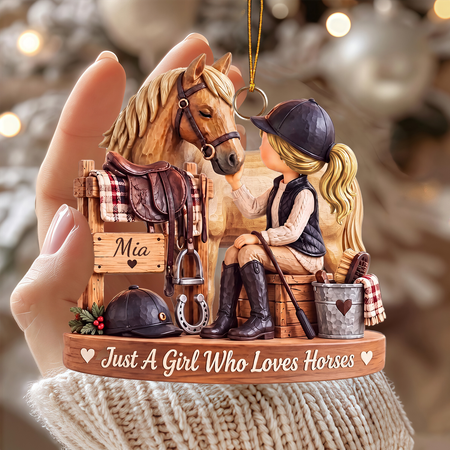 Personalisierter Weihnachtsbaumschmuck mit Pferdemädchen