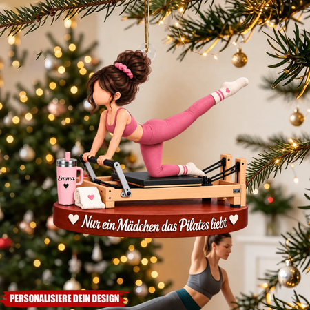 Personalisierter Pilates-Mädchen-Weihnachtsbaumschmuck aus Acryl – Für alle, die Pilates lieben