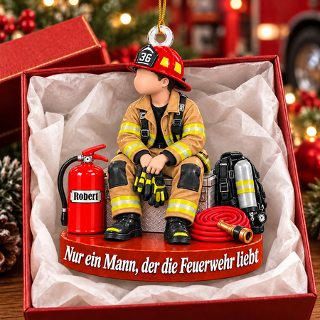 Personalisierter Feuerwehrmann-Weihnachtsbaumschmuck mit Name und Nummer