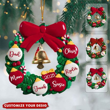 Personalisierter Familien-Weihnachtskranz, Weihnachtsbaumschmuck für die Familie 2025 mit Namen