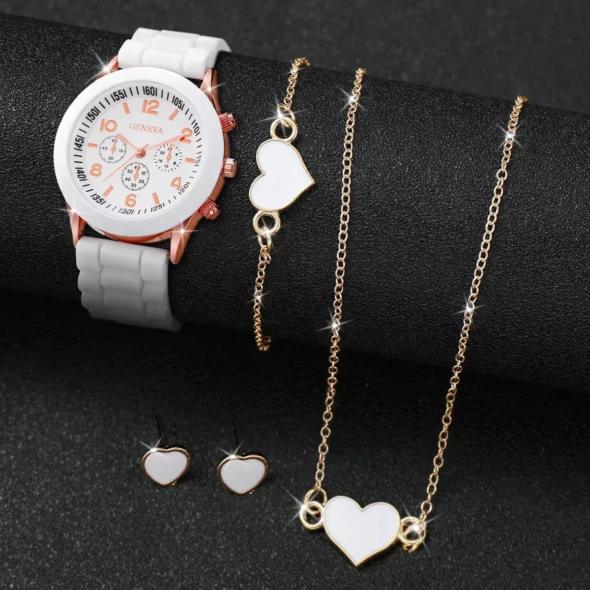 Pure Heart: White Ladies Watch and 3-Piece Jewelry Set❤️