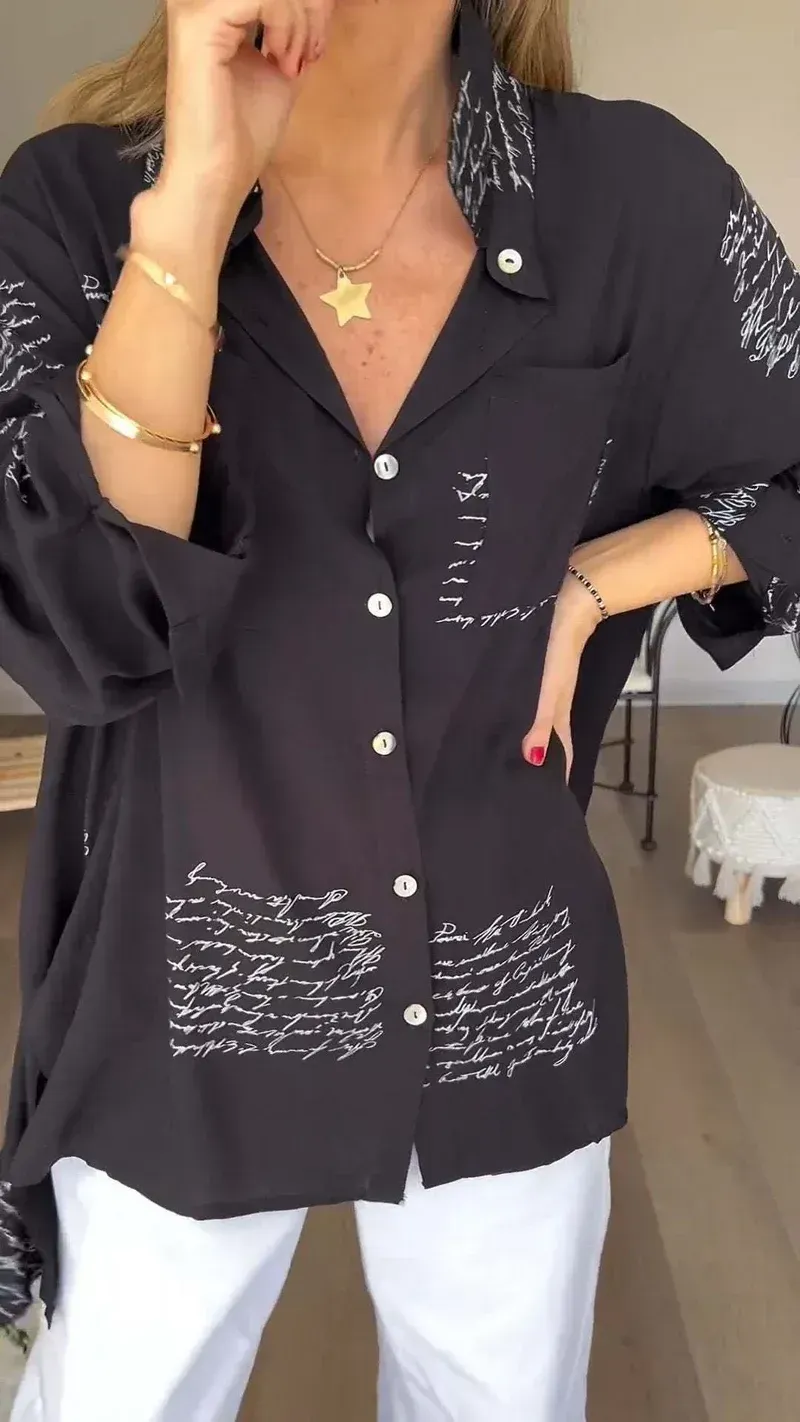New Arrival - Stylish Letter Print Collared Shirt