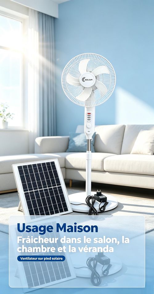 Ventilateur sur pied solaire de 16 pouces