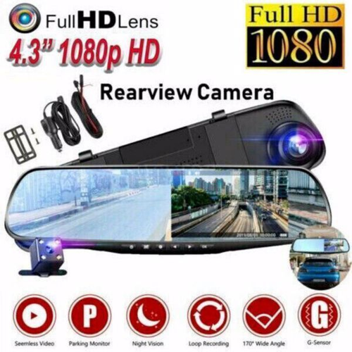 Câmera de 4,3 polegadas Full HD 1080P Espelho retrovisor Dash Cam Lente dupla Gravador de vídeo automático para carro Câmera para veículo Carro Caixa preta