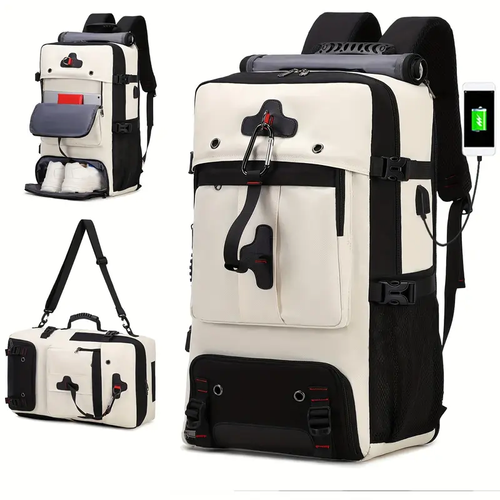 Mochila de caminhada de viagem com grande capacidade, mochila de viagem multifuncional, compartimento para sapatos independente, adequada para acampamento e viagens curtas.
