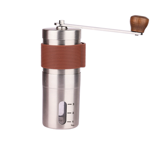 Moedor de café manual em aço inoxidável 304 com alça manual, caixa transparente com balança para café