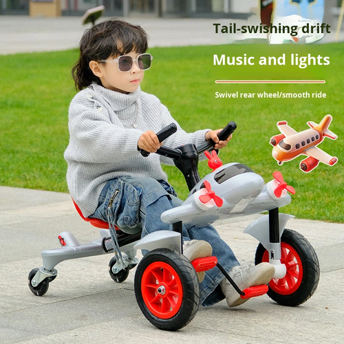 Drift Car Airplane Children's Four-Wheel Electric Go-Kart Ride-On Toy para meninos e meninas de 2 a 7 anos elétrico pequeno ventilador