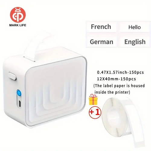 Marklife Impressora de Rótulos Termônicos Sem Fio, Máquina Mini Portátil para Etiquetas Sem Tinta, com Funcionalidade Sem Fios, Bateria Recarregável, Ideal para  (várias finalidades) em escritório, casa, armazenamento, rotulagem, com modelos compactos.