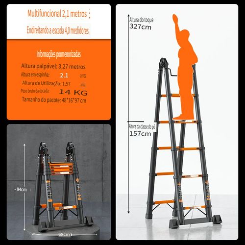 Ajustável Portátil Heavy Duty Multi-Purpose Folding Aço Carbono Telescópica Extensão Escada