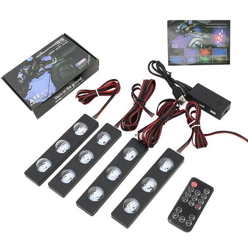 Car Interior Starry Sky Floor Ambient Light 7 Color RGB LED Strip with Remote and Voice Control USB Powered Non Destructive Installation