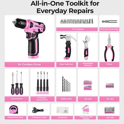 DEKO 18V Cordless Drill Kit All in One Repair Tools LED Light Multi Charging Portable Case