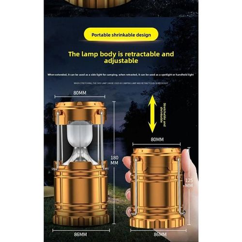Gold Solar Rechargeable Camping Lantern - Emergency Power Bank USB Charging Waterproof Torch