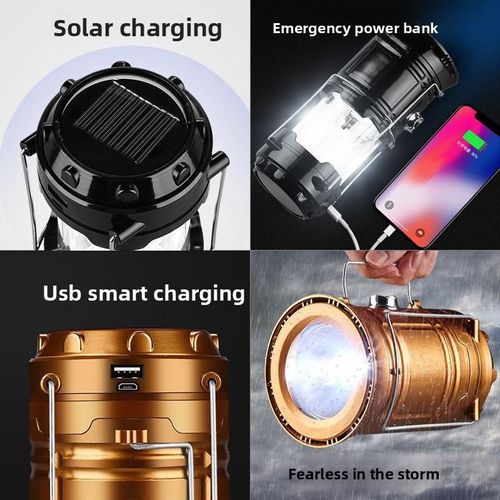 Gold Solar Rechargeable Camping Lantern - Emergency Power Bank USB Charging Waterproof Torch