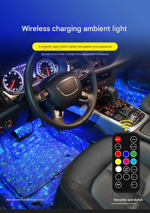 Car Footwell Atmosphere Light Wireless Charging 14 Effects Remote Sound Control Magnetic Mount